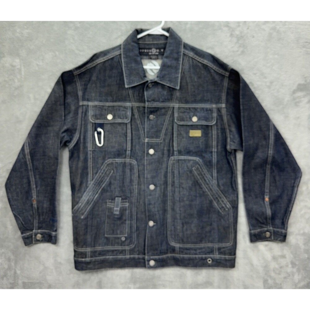 Vintage Sypher NYC DNM Denim Jacket Men Large Blue Dark Wash Embroidered Studded